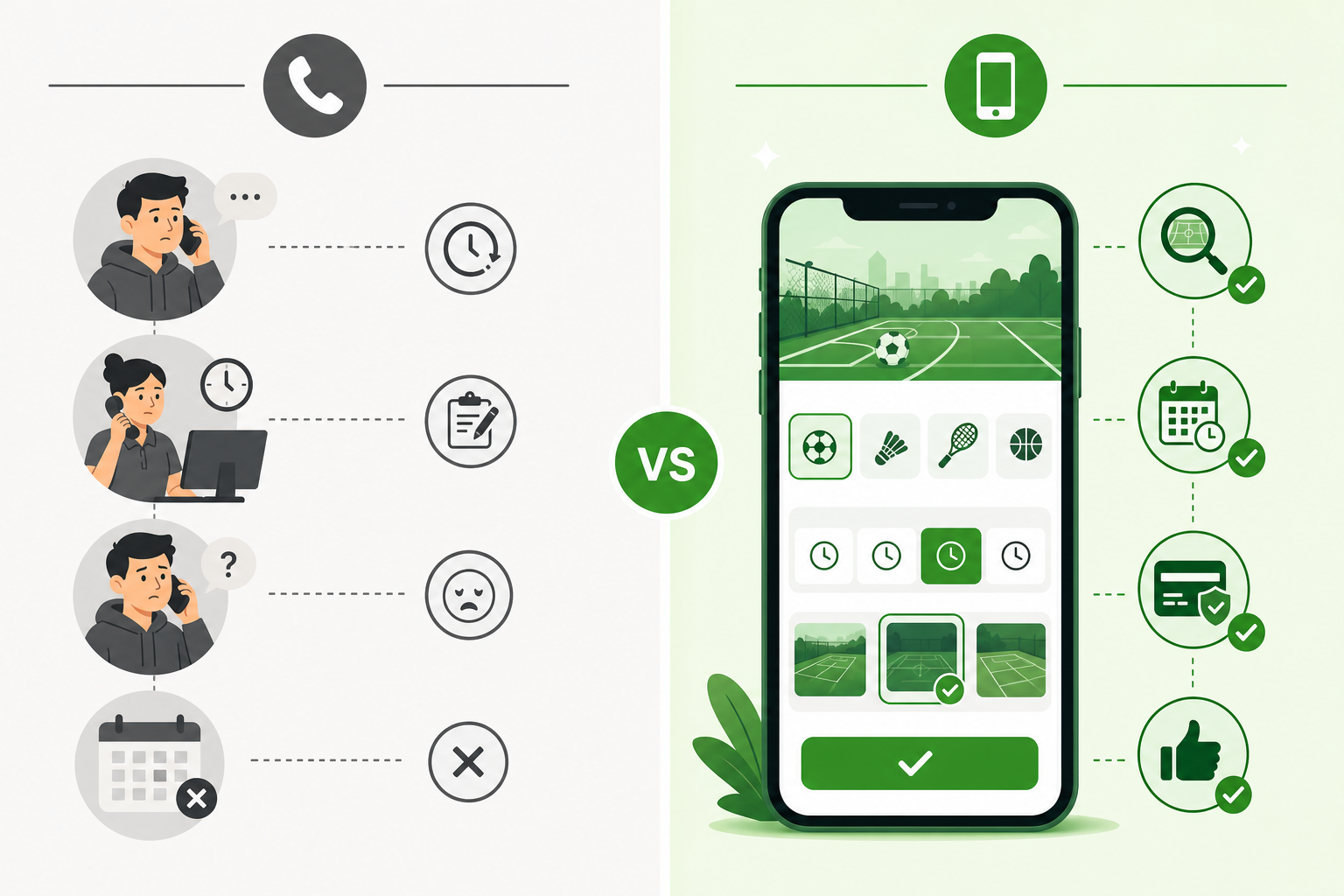 Comparison of phone booking versus mobile app sports booking